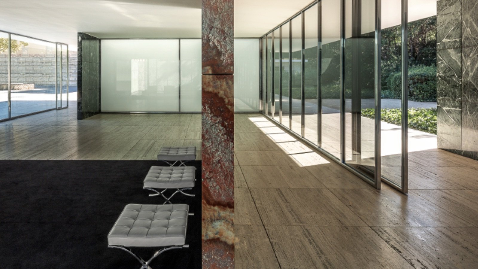 Modernist structural lines and materials of the pavilion
