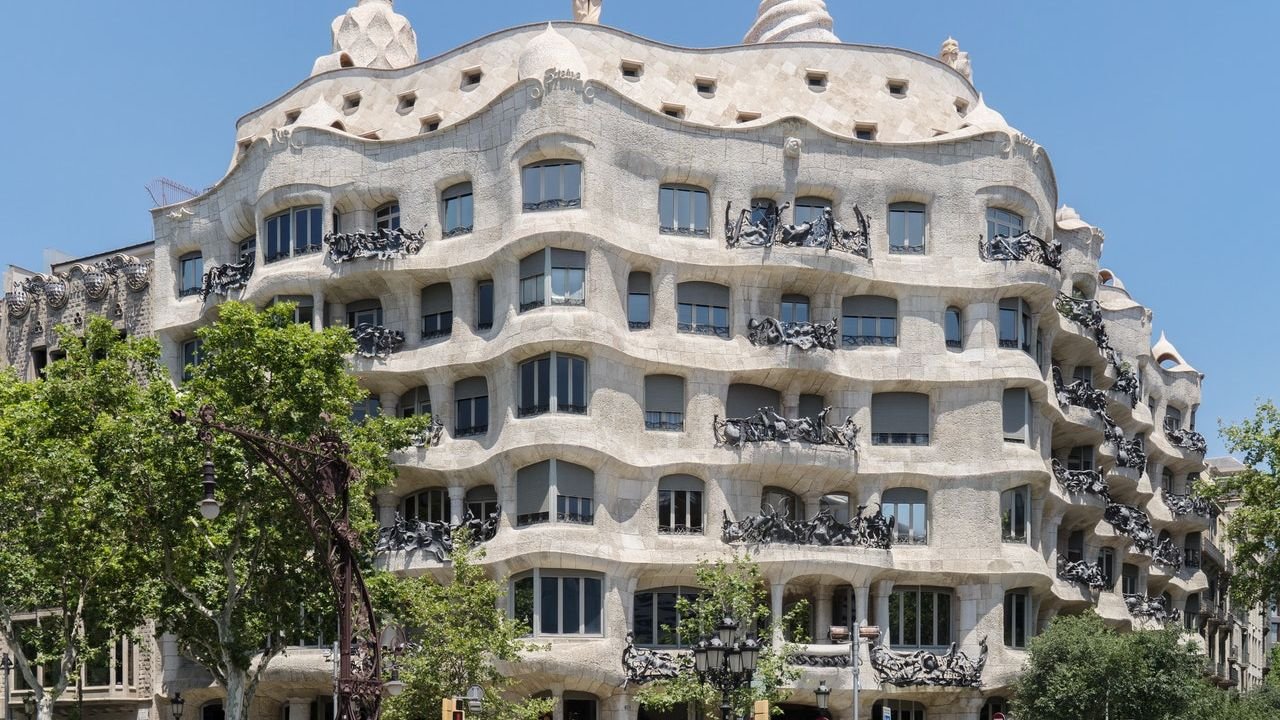 Casa Mila limestone exterior facade designed by Antoni Gaudi