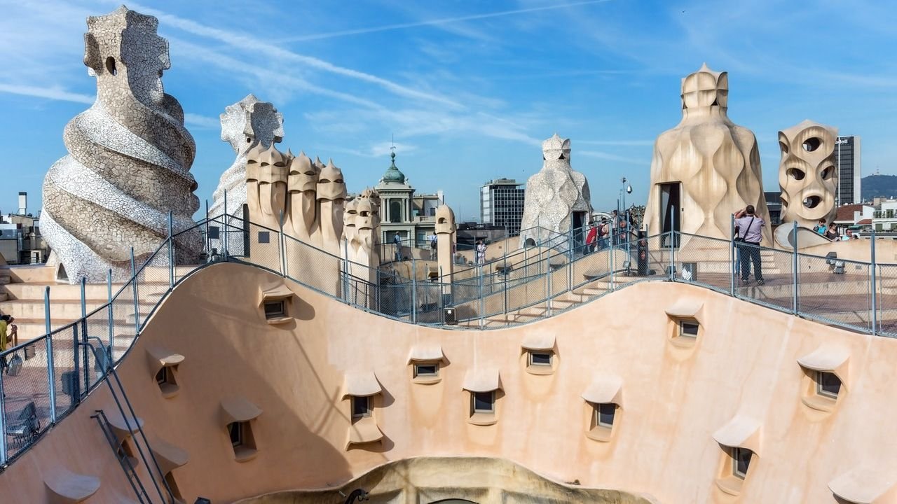 Warrior Rooftop terrace with sculptured chimney pots at Casa Mila