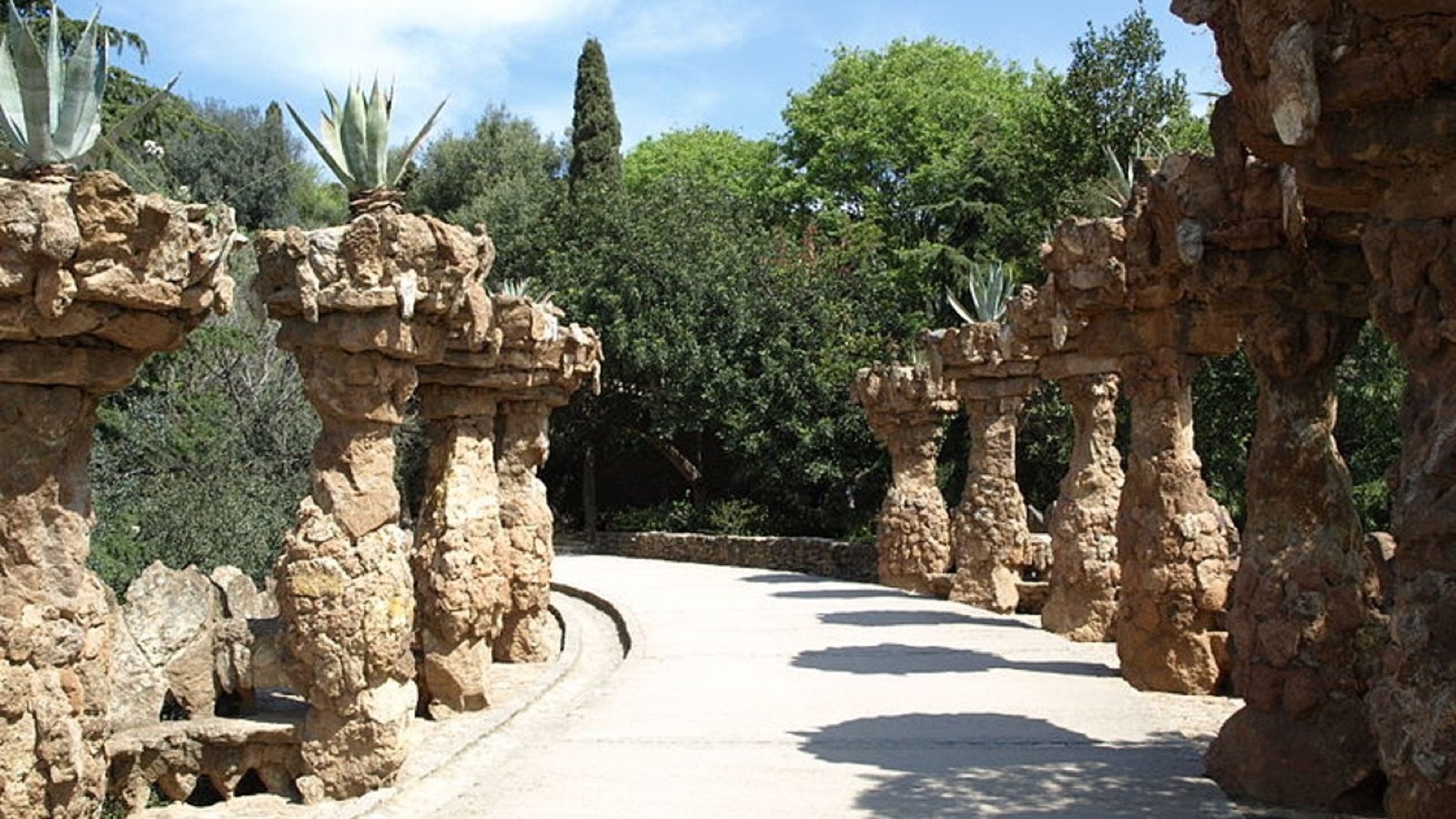Exuberant buildings designed by Antoni Gaudí at Park Güell