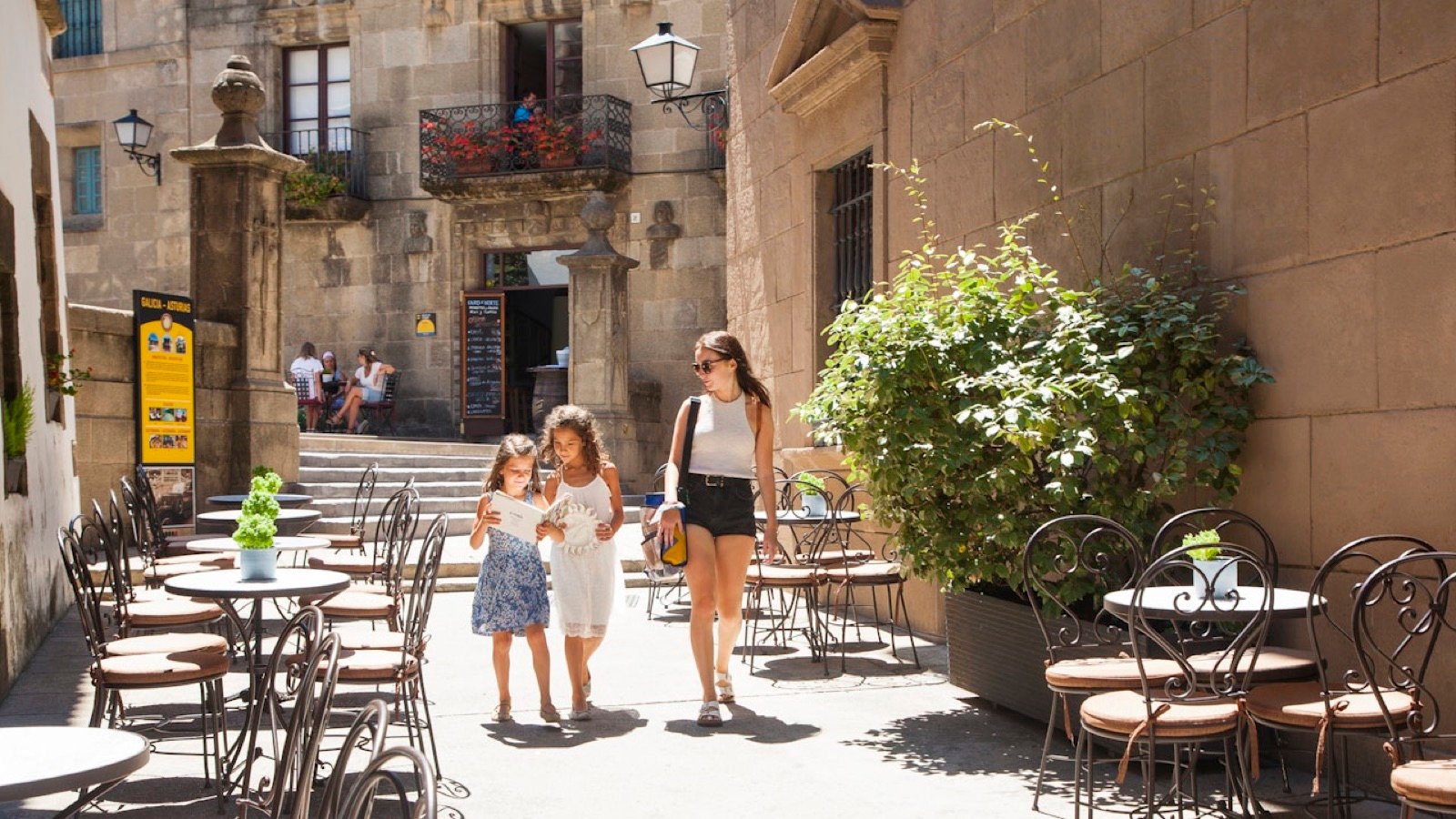 Full scale replica of traditional Spanish village architecture at Poble Espanyol