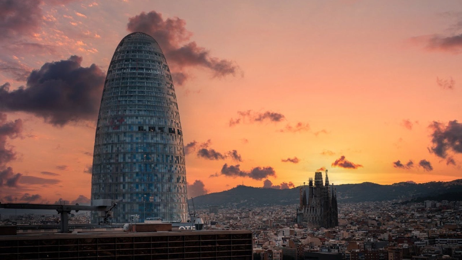 Exterior view of the iconic Torre Glòries building in Barcelona designed by Jean Nouvel