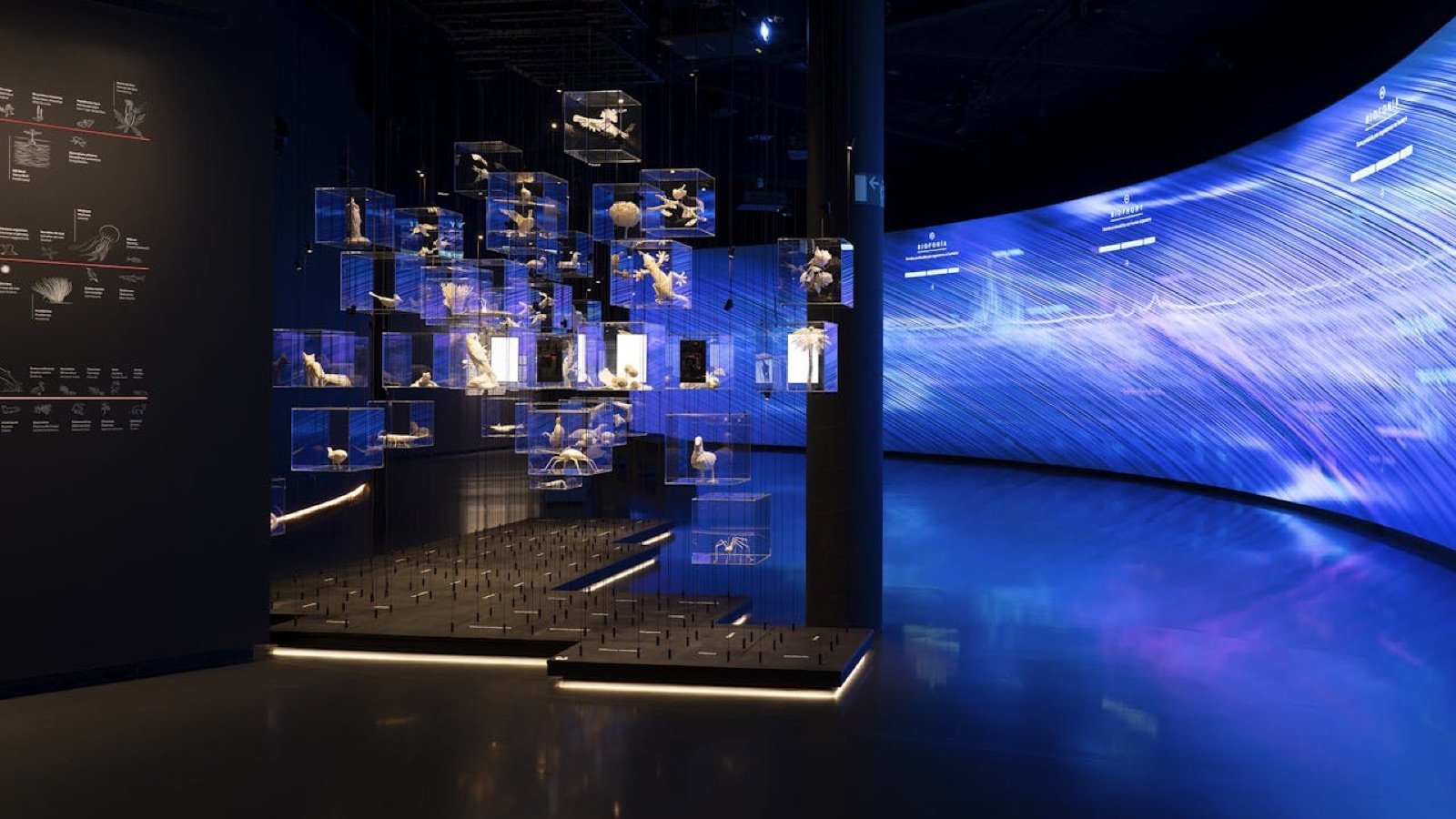 Subterranean high-tech exhibition at Mirador Torre Glòries with interactive data displays