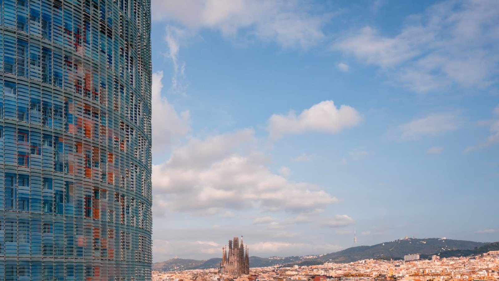 Aerial view of the Sagrada Família seen from the Mirador Torre Glòries observation deck