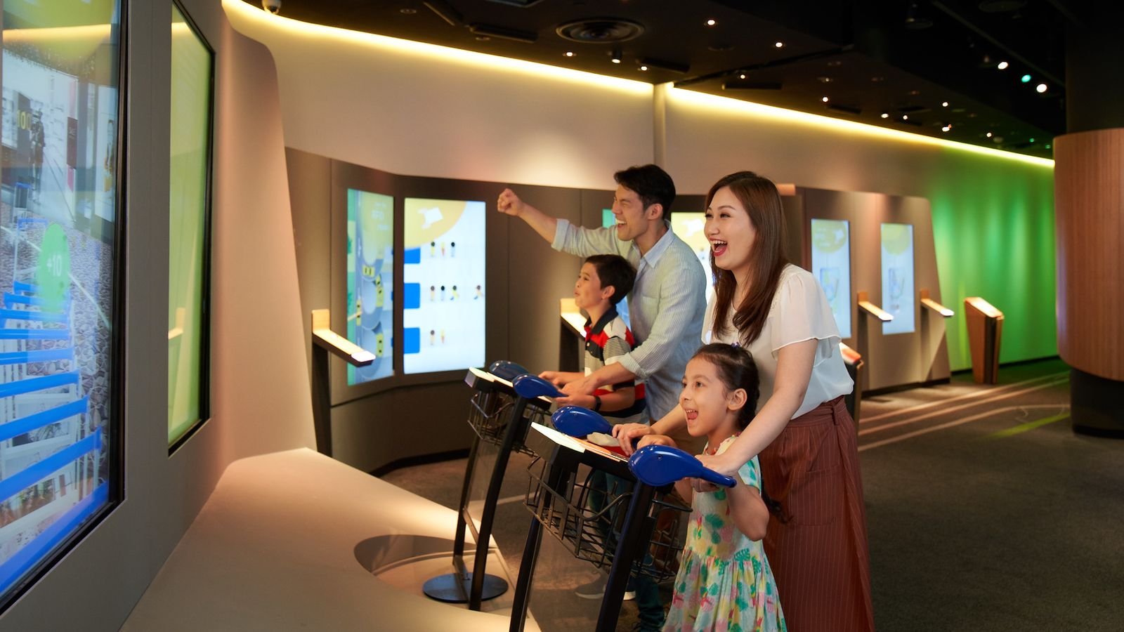 Interactive games and digital exhibits inside Changi Experience Studio