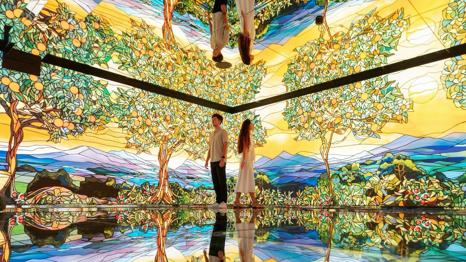 Visitors inside the 360-degree audiovisual cube