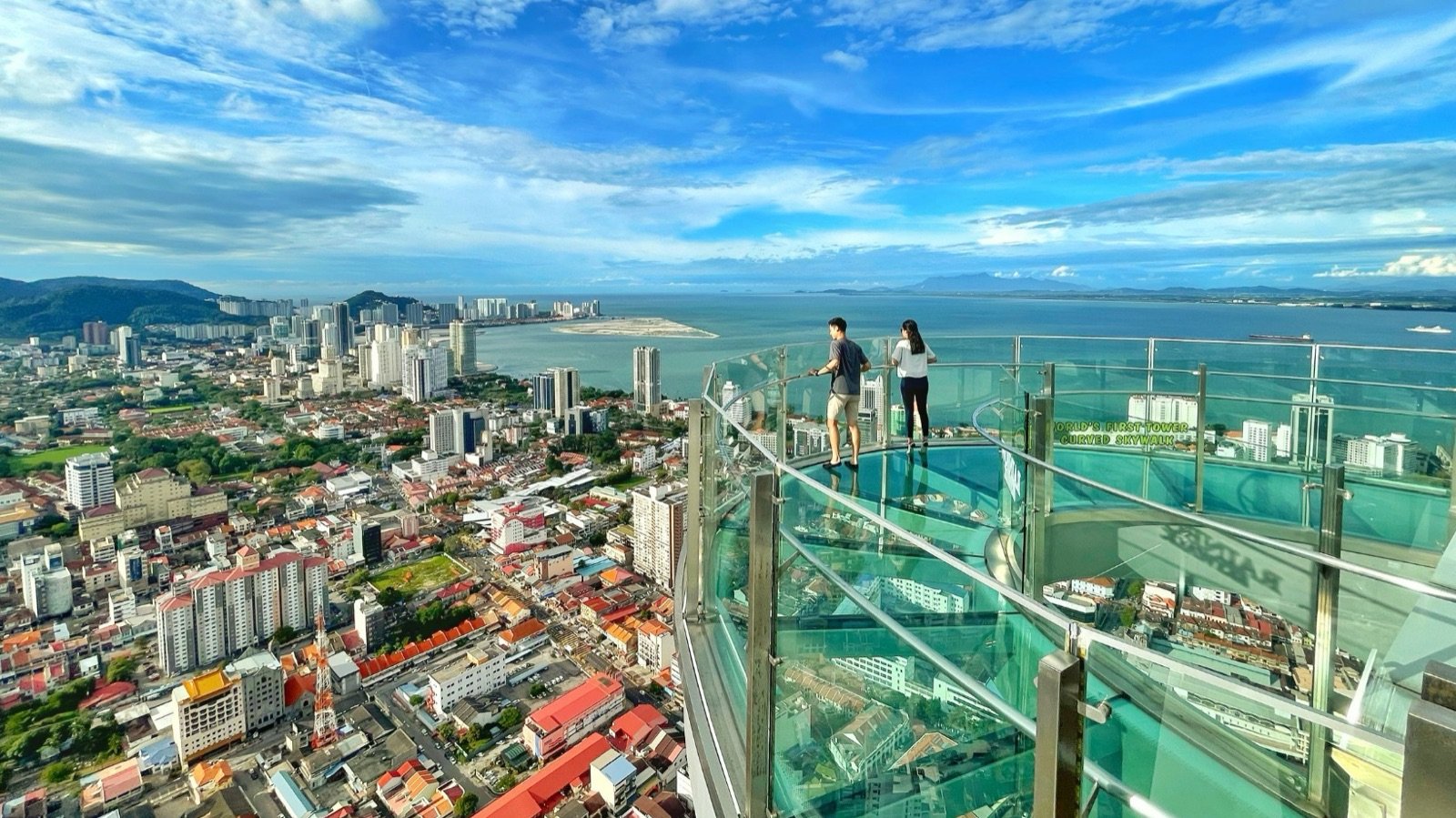 Rainbow Skywalk open-air glass walkway on level 68 of Komtar Tower