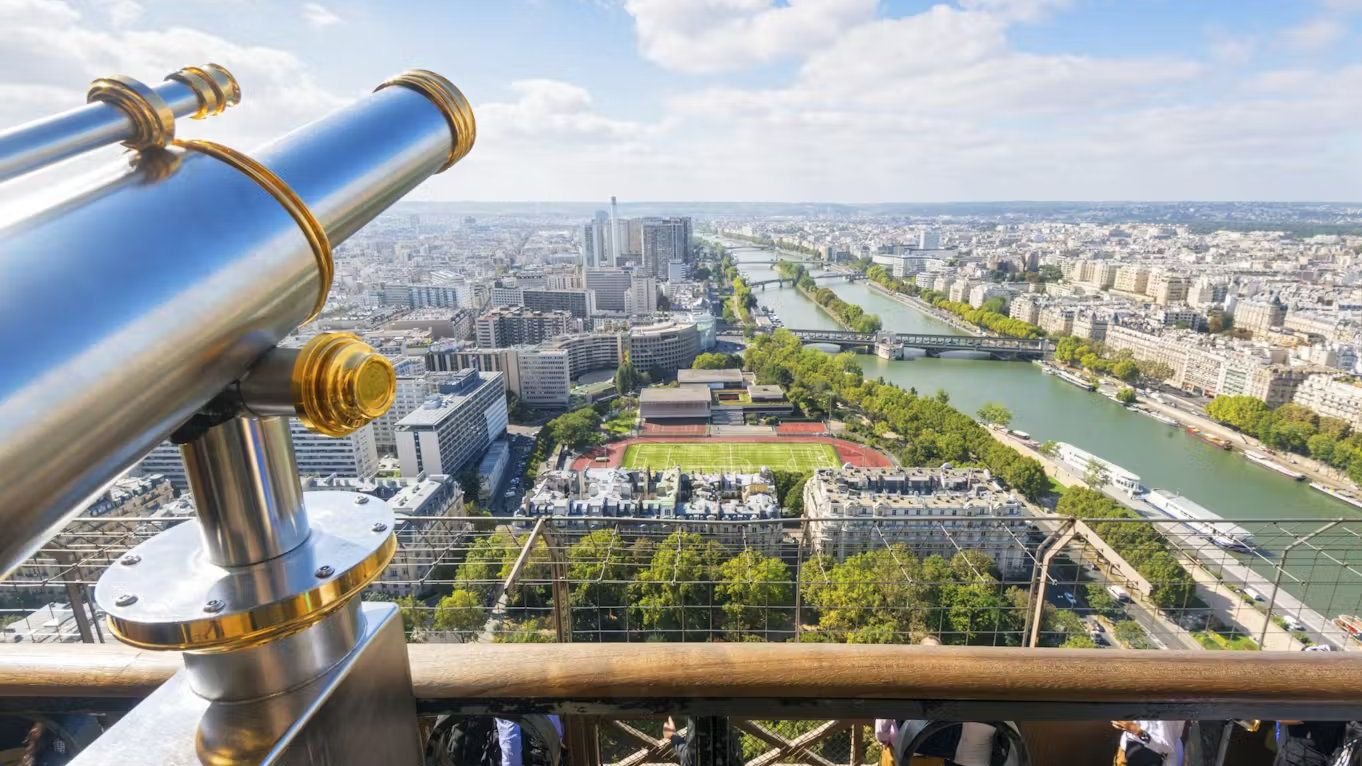 Eiffel Tower viewing platform overlooking Paris landmarks