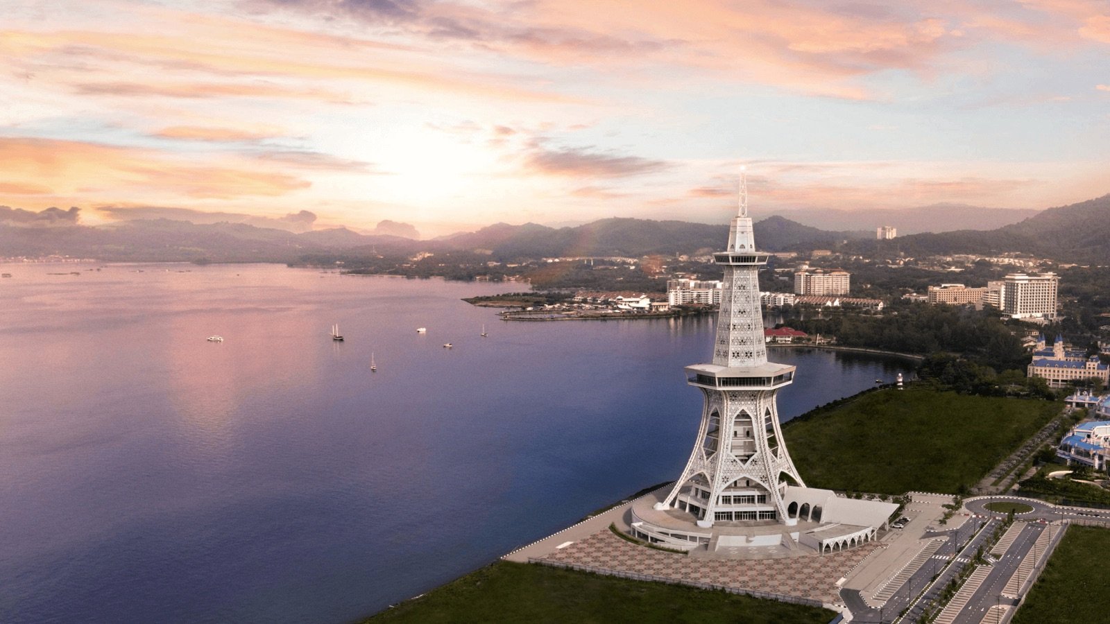 Panoramic view of Langkawi archipelago from Maha Tower observation deck