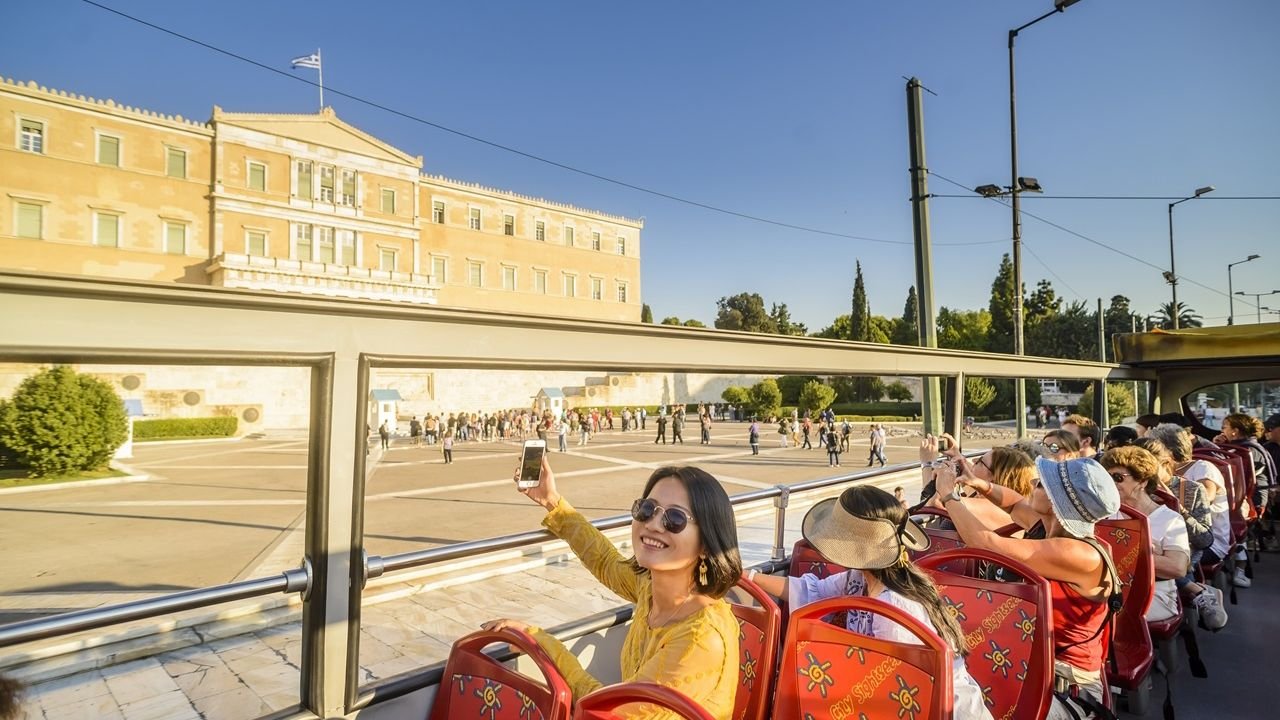 Ancient Olympic Stadium seen from the open-top bus