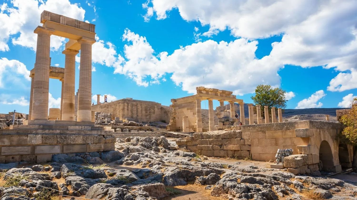 Ancient Acropolis of Lindos atop a 116-metre cliff overlooking the sea