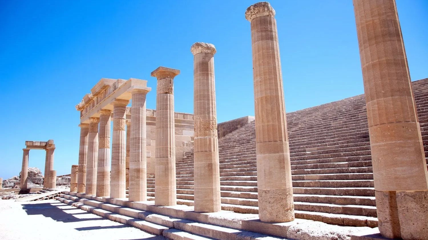 Remains of the ancient Doric Stoa colonnade