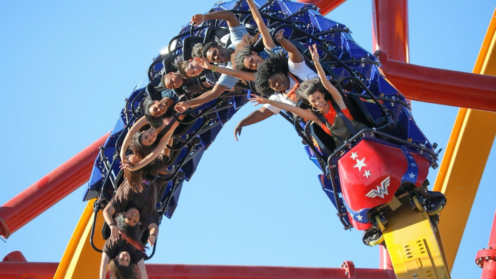 Roller coaster track against the sky at Six Flags Magic Mountain