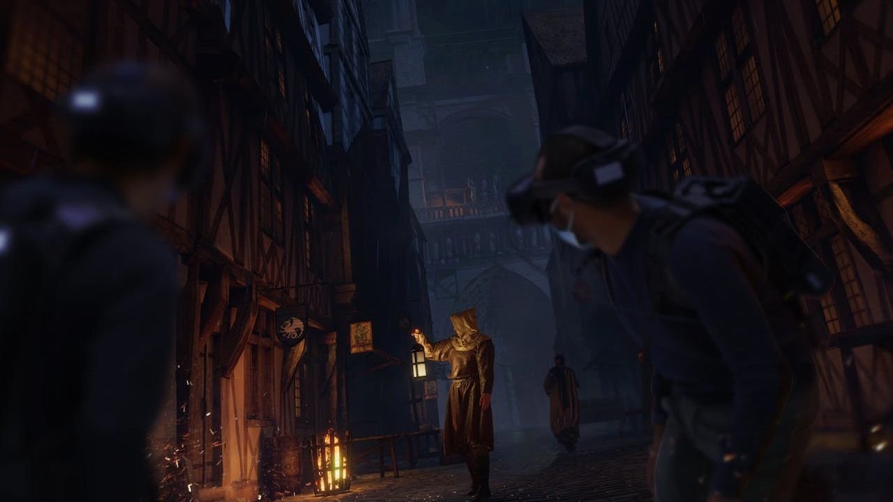 Visitor wearing a virtual reality headset during the Eternal Notre-Dame experience