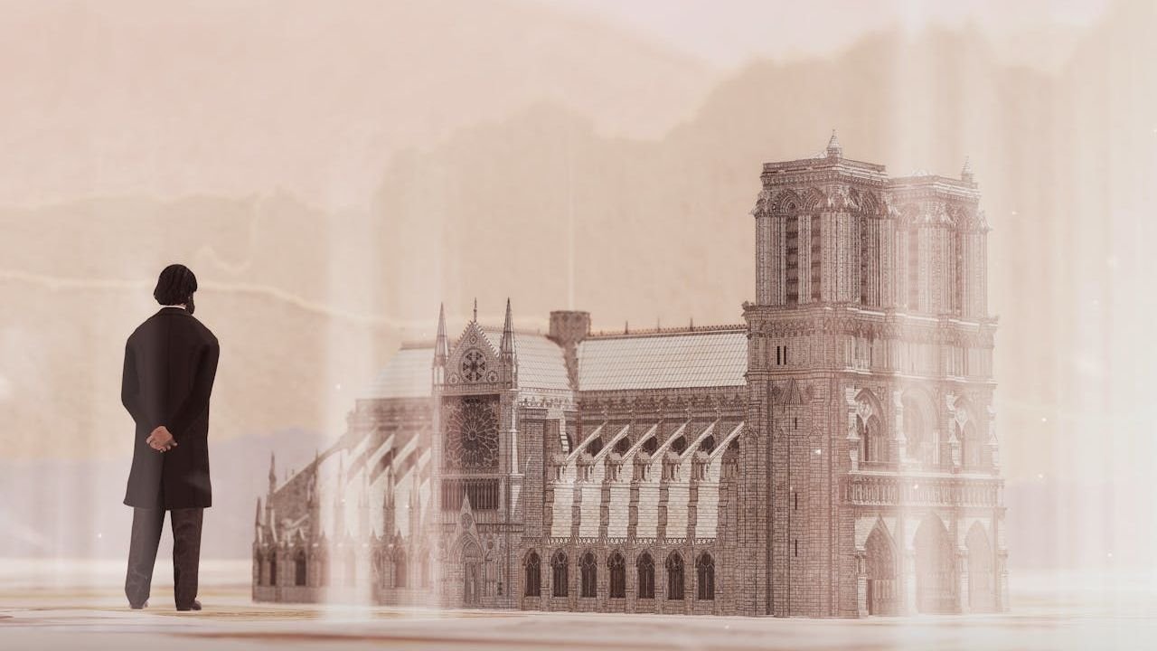 Architectural view of Notre-Dame Cathedral across historical centuries