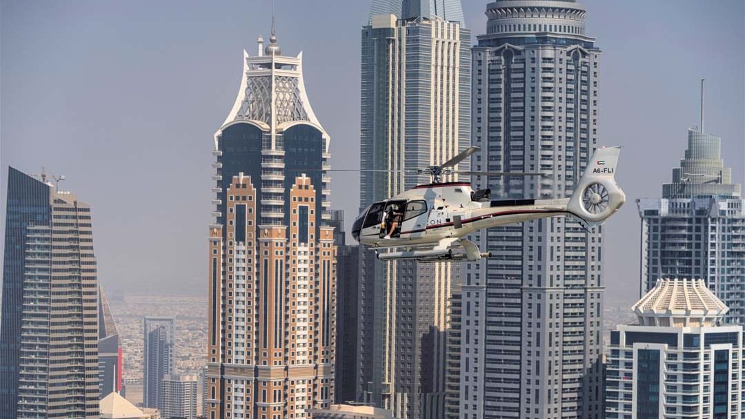 Helicopter Flight from the Palm Island Dubai