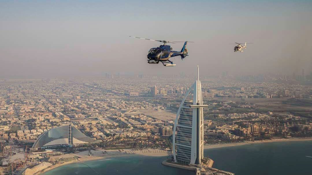 Helicopter Flight from the Palm Island Dubai