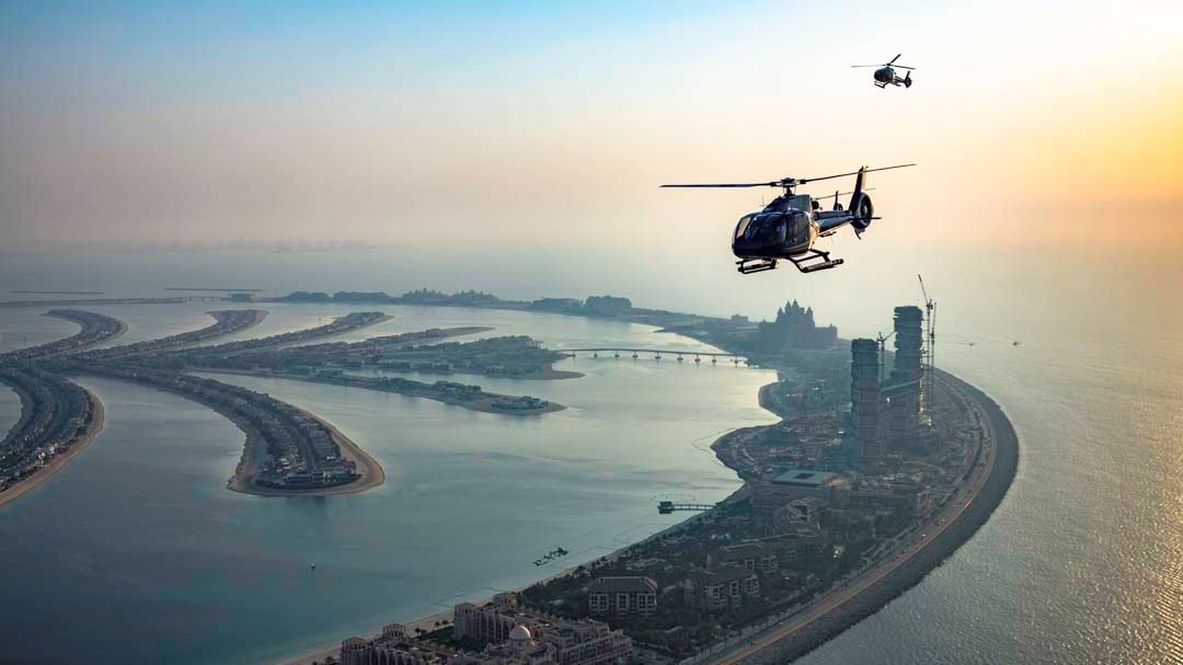 Helicopter Flight from the Palm Island Dubai